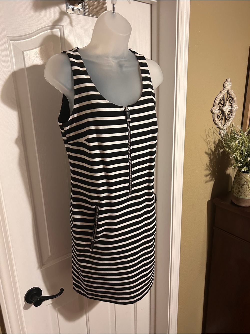 MICHAEL Michael Kors Black Tank Dress with White Stripes Sz S